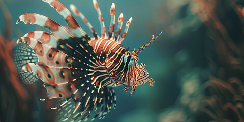 Wall Mural - a beautiful lionfish in the water, generative AI