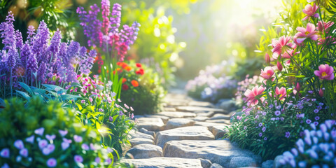 Poster - Garden flowers and plants background