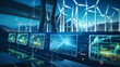 © Nittaya - Advanced AI monitoring renewable energy grids, visualized in a sleek, high-tech style, copy space for text right or left or center choose one position, photo shot