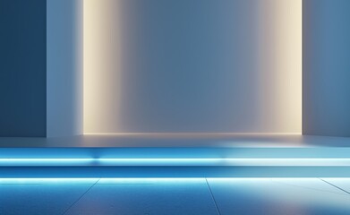 Poster - Modern interior with blue light and white wall