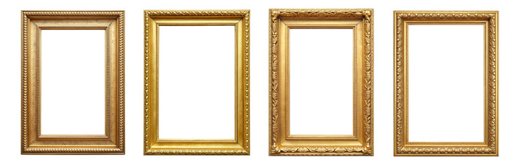 Set of golden frames Isolated transparent PNG background Premium pen tool cutout