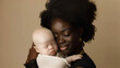 © Iuliia Metkalova - International Albinism Awareness Day. African Mother Embracing Her Newborn Albino Baby. Generative ai