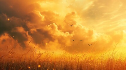 Wall Mural - beautiful gold sky landscape background