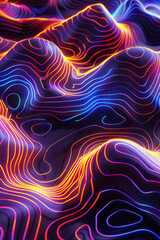 Wall Mural - Colorful glowing wavy lines are rendered on a black background.