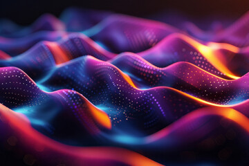 Wall Mural - Colorful glowing waves are rendered on a black background.