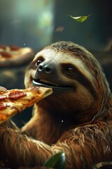 Canvas Print - cute handsome sloth eating pizza