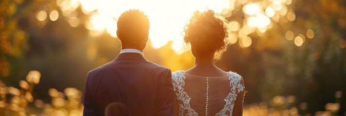 Wall Mural - Backlit bridal couple moment