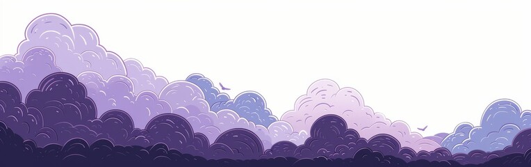 Wall Mural - A sky with purple clouds and a bird flying in the sky. The sky is very cloudy and the clouds are very large