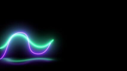 Wall Mural - green purple black gradient background motion animation. cybertech glowing neon sine wave. two wave lines