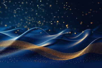 Wall Mural - golden abstract bokeh on blue background. celebrating christmas, new year or other holidays.