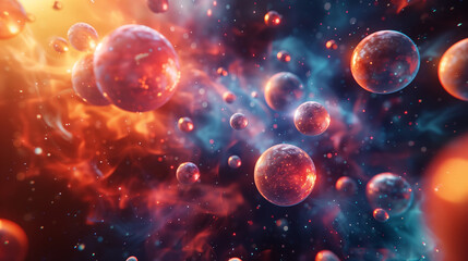 colorful transparent glowing orbs merging and separating in space nebula galaxy, abstract background