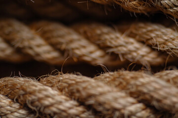 Close-up of a piece of rope, showcasing its twisted texture and natural fibers.