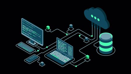 Wall Mural - cloud technology computing animation. modern cloud technology. data center isometric concept. isomet