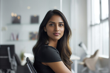 Sticker - A woman with long brown hair is sitting in a chair in front of a window