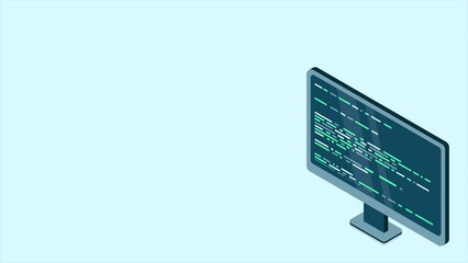 Wall Mural - Isometric monitor animation. Computer monitor isometric desktop. Modern monitor. 4K video animated in isometric style