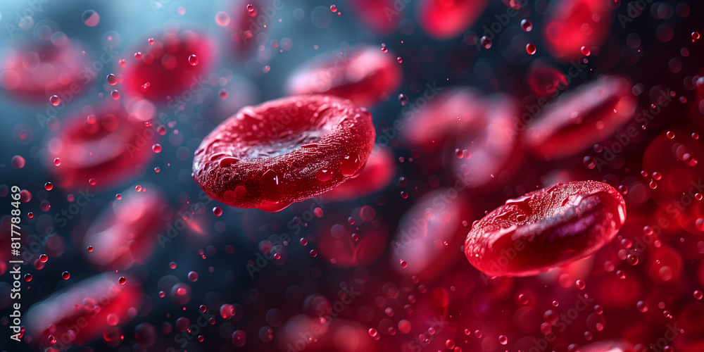 Red blood cells floating in the air in a scientific laboratory setting ...