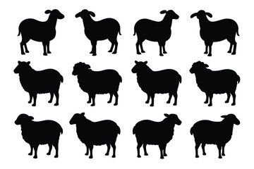 Wall Mural - Set of sheep Silhouette Design with white Background and Vector Illustration