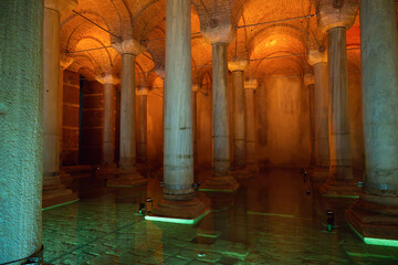 View of the interior of the Basilica Cistern in Istanbul