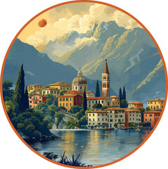 circular logo of city of bellagio in italy in vectorial