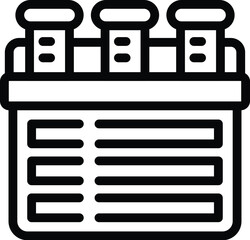 Sticker - Black line icon of a test tube rack with tubes suitable for science and research themes