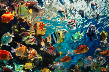 Wall Mural - vibrant hues of a school of tropical fish