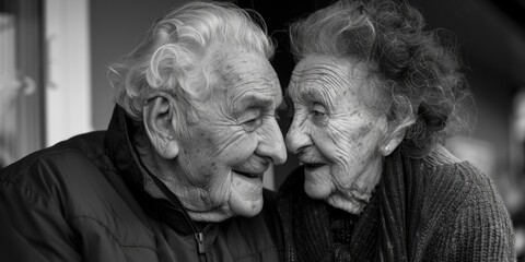 Canvas Print - A touching image of two older individuals in black and white. Suitable for various projects