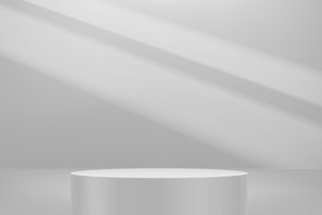 Poster - Grey luxury interior with sun flare and cylindrical podium