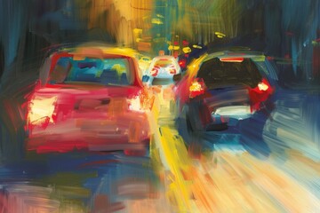 Canvas Print - Urban scene with two parked cars. Suitable for city life concepts