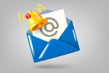 Aufkleber - New email with notification bell concept. 3d vector illustration