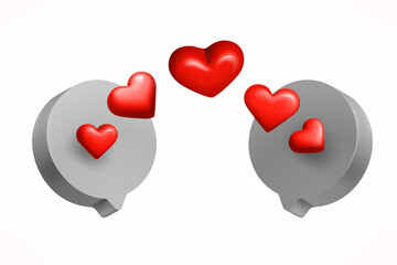 Poster - Love message concept. Speech bubbles with hearts on white background. 3d vector illustration