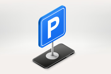 Poster - Parking application on smartphone. 3d vector illustration