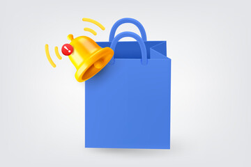 Aufkleber - Shopping bag with notification bell. 3d vector illustration