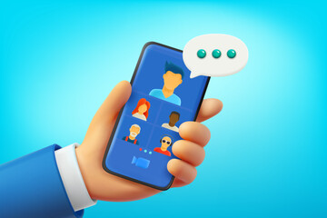 Poster - Video conference with team via modern smartphone. 3d vector illustration