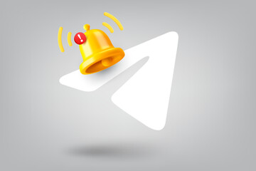 Aufkleber - White airplane and notification bell. 3d vector illustration