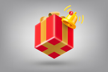 Aufkleber - Gift box and notification bell. 3d vector illustration