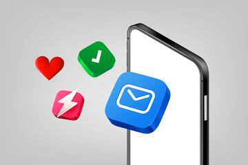 Fototapete - Mobile application icons with modern smartphone. 3d vector illuistration