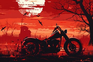 Wall Mural - A striking image of a motorcycle under the full moon. Suitable for various creative projects