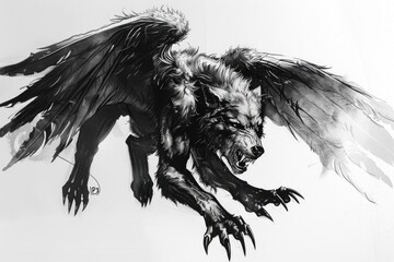 Wall Mural - Detailed black and white sketch of a wolf. Perfect for wildlife enthusiasts