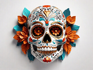 Wall Mural - sugar skull isolated white background Dia de Muertos Generative AI