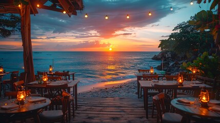 Wall Mural - At the beachside restaurant tables 