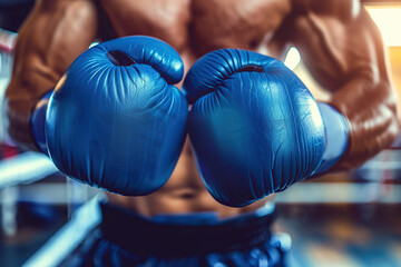 Wall Mural - Strong boxer in boxing gloves training in the gym