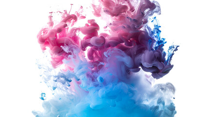 Blue, pink and purple cloud of smoke isolated on white background,  Abstract background of colorful smoke, Abstract background splashes of paint under water on a white background