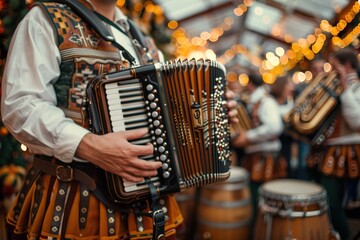 Traditional Bavarian Accordion Players at Oktoberfest