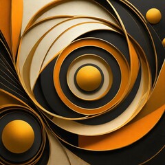 an opulent and contemporary background using a combination of gold, black, and orange circles arranged in an abstract, yet harmonious design