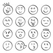 © Lysenko.A - Emojis faces icon in hand drawn style. Doddle emoticons vector illustration on isolated background. Happy and sad face sign business concept.