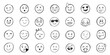 © Lysenko.A - Emojis faces icon in hand drawn style. Doddle emoticons vector illustration on isolated background. Happy and sad face sign business concept.
