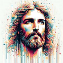 Wall Mural - A jesus christ with long hair and beard art has illustrative card design image meaning.