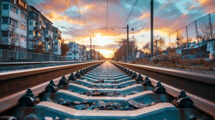 Leinwandbilder - perspective of railway track forward to building in city