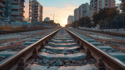 Leinwandbilder - perspective of railway track forward to building in city