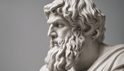 statue of a Greek philosopher in contemplation, isolated white background
